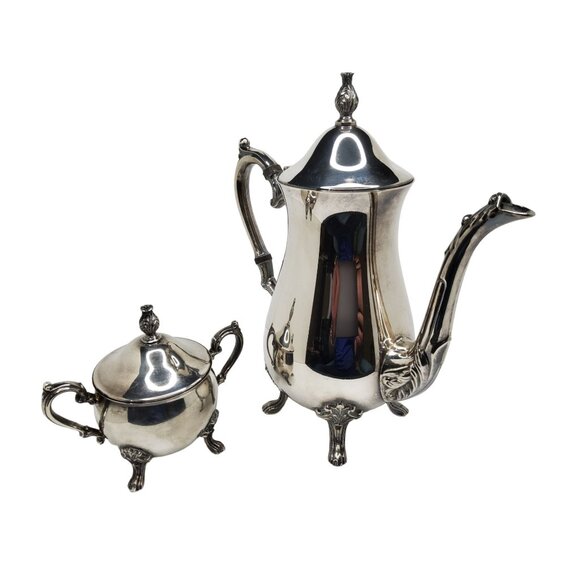vintage pair of silver plate tea pot with sugar bowl. - Picture 2 of 5